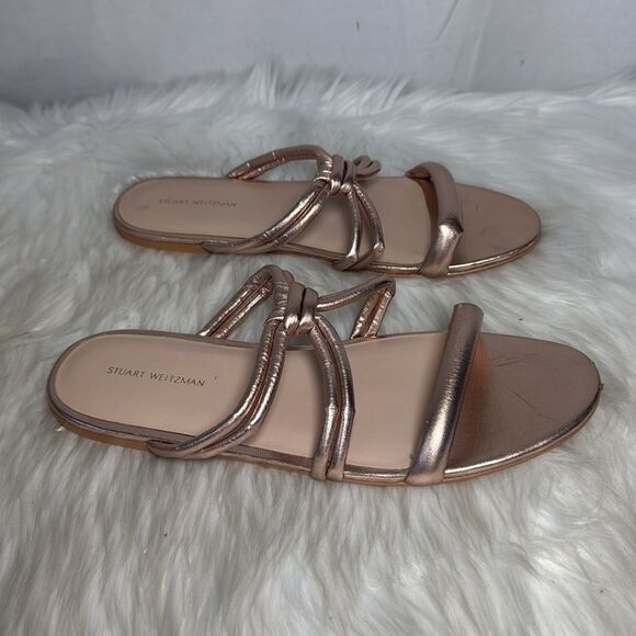 Stuart Weitzman Rose Gold Women's Flat Slide Sandal with Twist Knot Detail Sz 10 - Picture 6 of 8